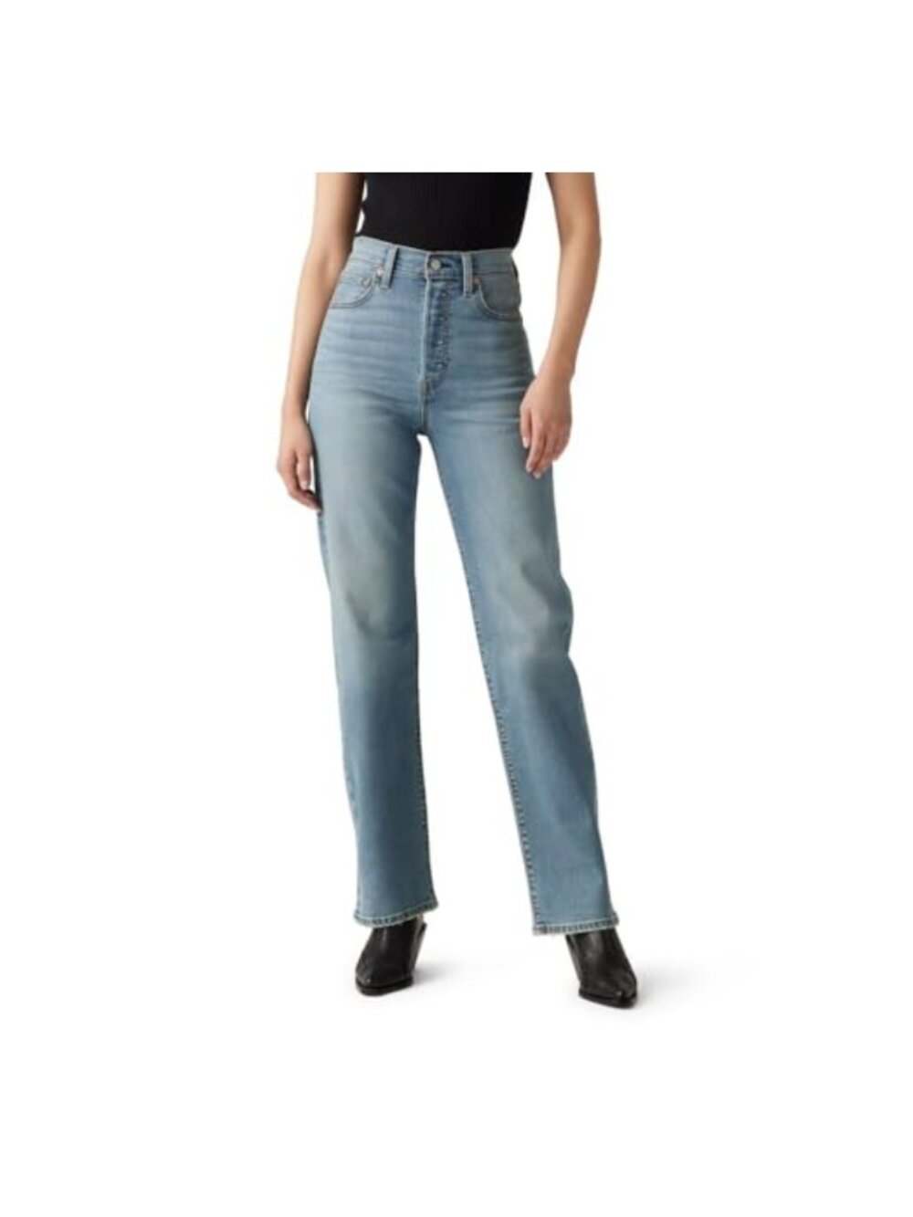 High Rise Straight Leg Full Length Jeans Slim Fit Casual